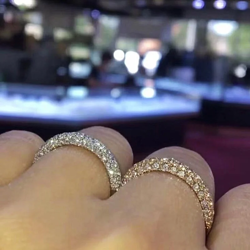 Сияющее вечное циркониевое Проложить Кольцо стек кольцо обручальное 925 пробы