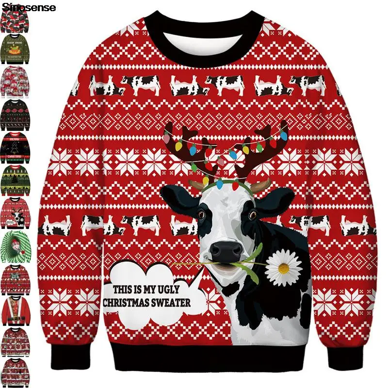

This Is My Ugly Christmas Sweater Couple Pullover Xmas Jumpers Tops 3D Funny Cows Printed Autumn Winter Holiday Party Sweatshirt