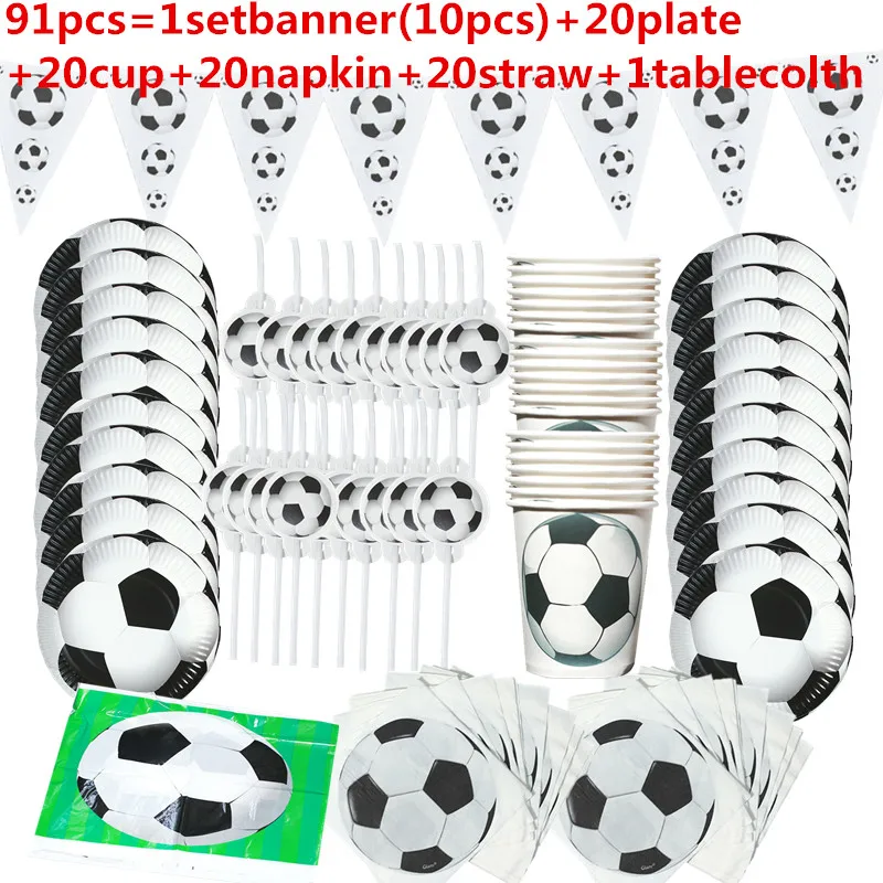 Juego de vajilla desechable para ni&ntilde;os, vajilla con tem&aacute;tica de Copa Mundial de f&uacute;tbol, fiesta de cumplea&ntilde;os verde, servilletas, platos y vasos, suministros para fiesta, 1set-4