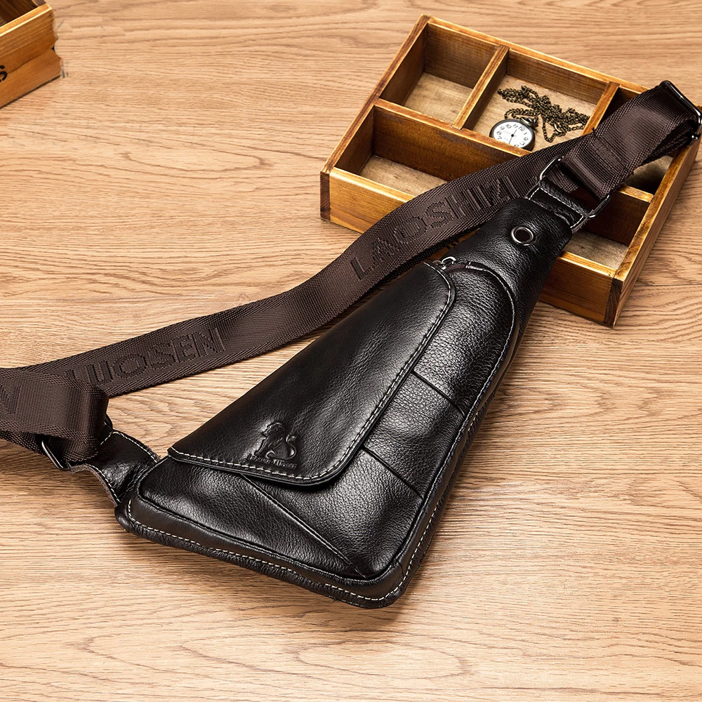 Мужская нагрудная сумка из натуральной кожи с молнией |