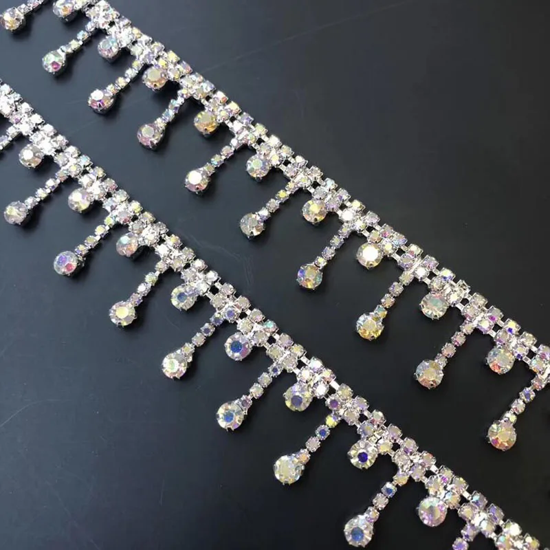 

9Yards Rhinestones Trim Applique Tassel Fringe Crystal Trimming Patch Bling Embellishment for Wedding Sash