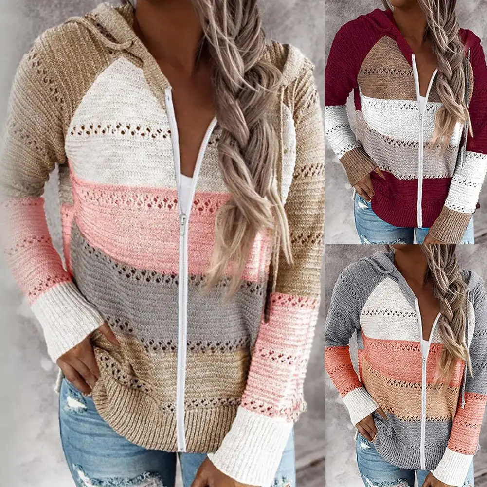 

Женский трикотажный свитер с капюшоном, с длинным рукавом