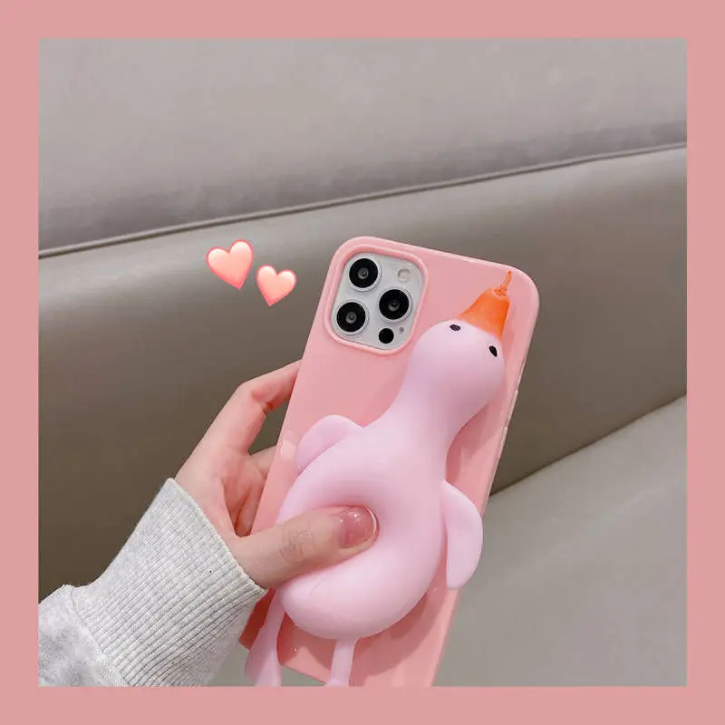 

3D Stress Reliever Duck Phone Case For iPhone 11 12 Pro Max 7 8 Plus SE Cartoon toy Case For X XS Max XR Cute Soft Silicon Cover