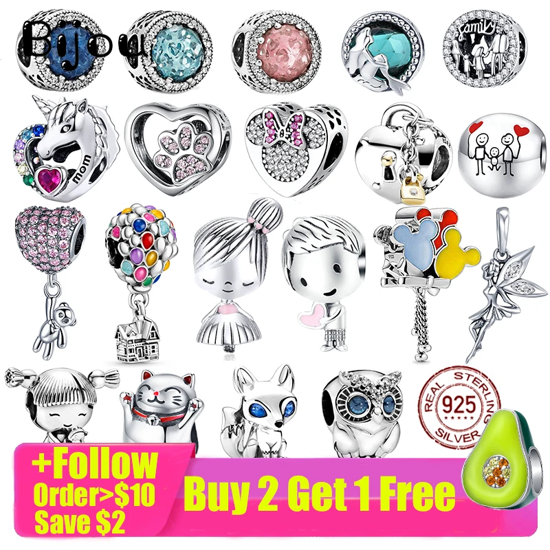 

925 Sterling Silver Ariel Balloon Heart Animal Family Love Childre Charm Fit Original Pandora Charms Bracelet Silver 925 Jewelry