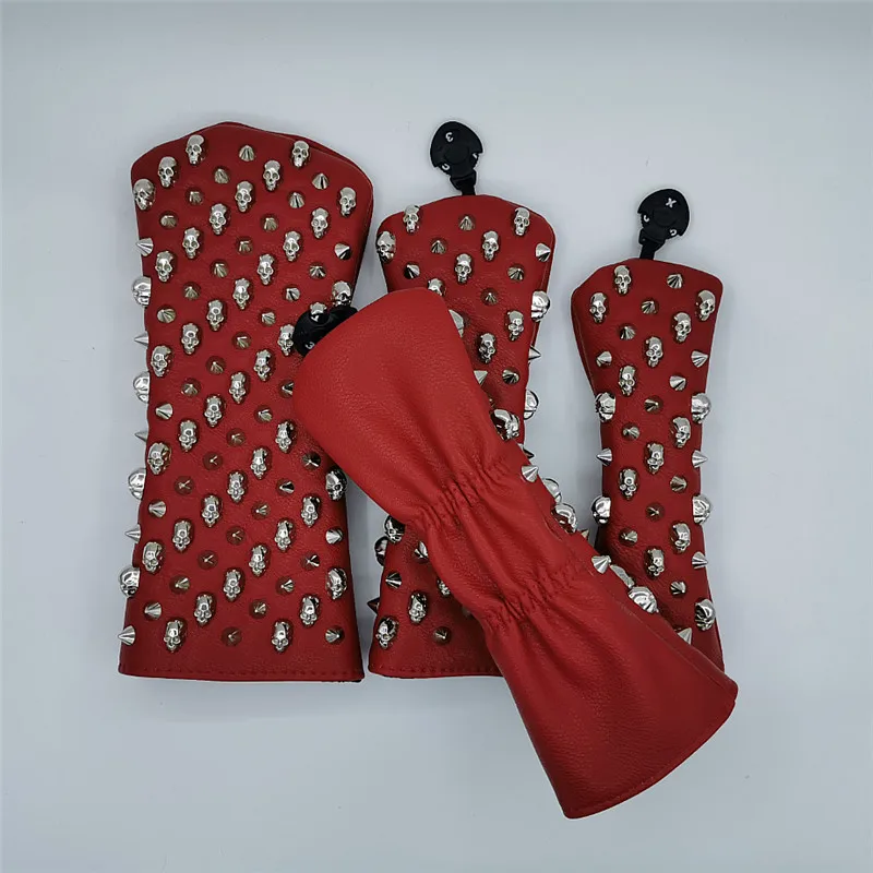 [Серебряные заклепки в виде черепа] красный чехол из искусственной кожи для