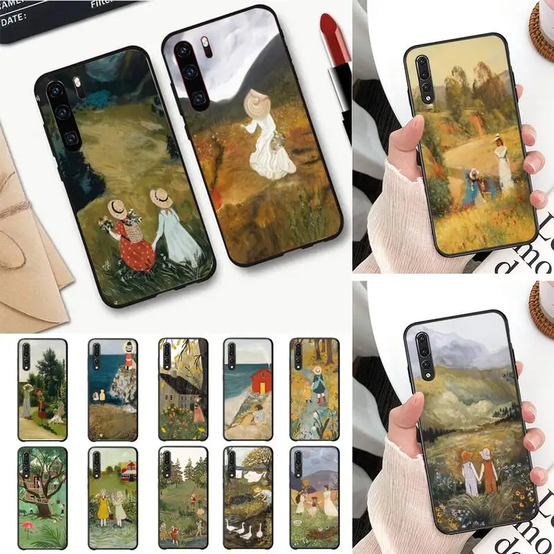 

FHNBLJ Cartoon Scenery Girl Phone Case For Huawei P30 plus P8 lite P9 lite Back Coque for Psmart P20 pro P10 lite