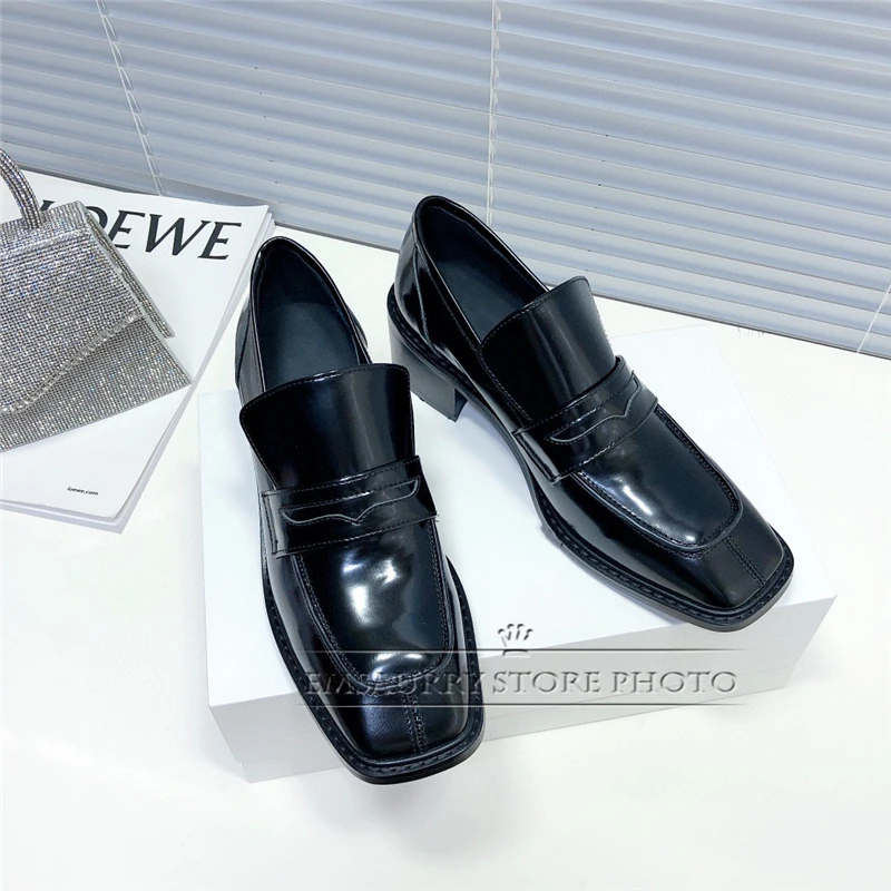 

Concise Style Genuine Leather Slip-On Loafers Square Toe Spring Autumn Outwear Lazyman Mules Casual Shoes Woman