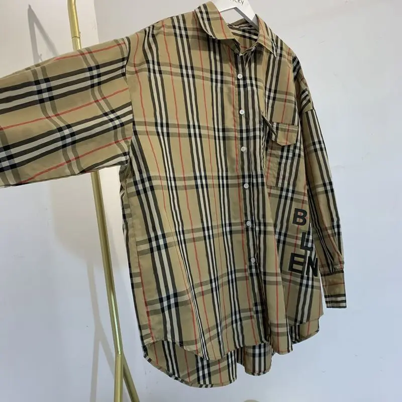 

2021 spring new Korean alphabet printing fashion loose and thin casual BF medium long Plaid Shirt women's fashion