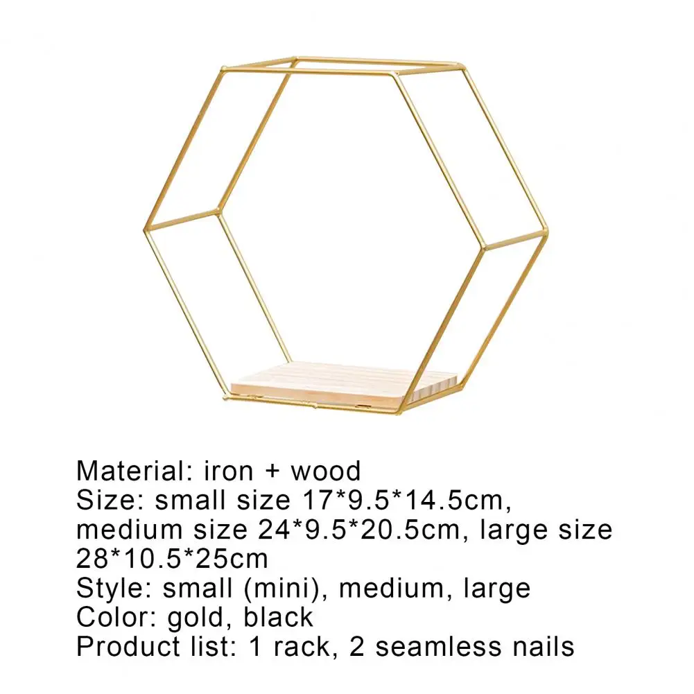 

Iron Storage Holder Wall-mounted Multifunctional Nordic Style Geometric Firm Hexagonal Shelf for Home Decoration