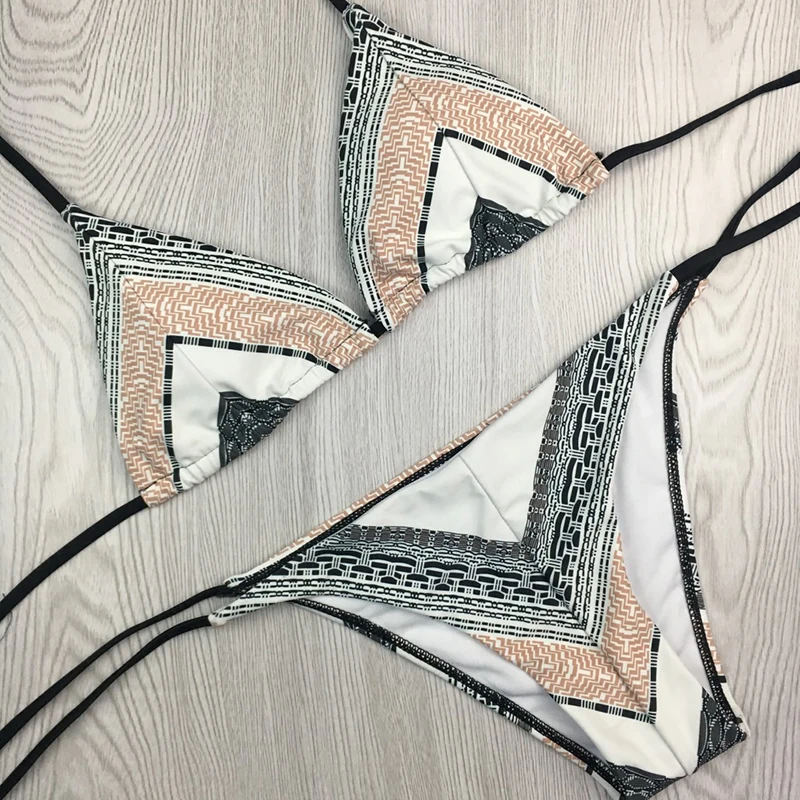 Бикини женский серый 2019 комплект милый животный принт Холтер пляжный купальник