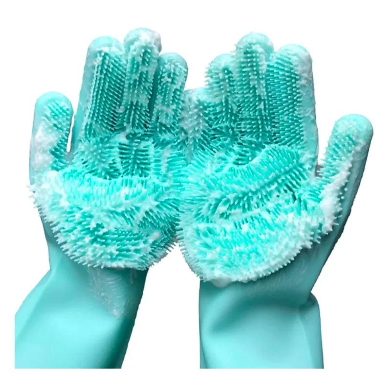 

Magic Silicone Dishwashing Dish Washing Sponge Rubber Scrub Gloves Kitchen Cleaning gloves 1 Pair for Household