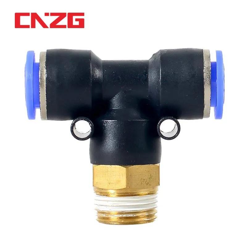 Air Connector Fitting T Shape 6mm 8mm 10mm 12mm 4mm Hose Pipe to 1/8&quot 1/4&quot M5 3/8&quot 1/2&quot BSPT Male Thread Pneumatic Coupler GOLD |