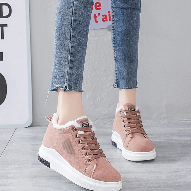 Women's Winter Lace-Up Plush Winter Snow Boots，Women's Casual Platform Warm Boots Winter Leisure Warm Sports Shoes Flat Shoes