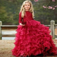 cute baby girl lace tiers red blue birthday dress princess dresses for christmas new year flower girl dress