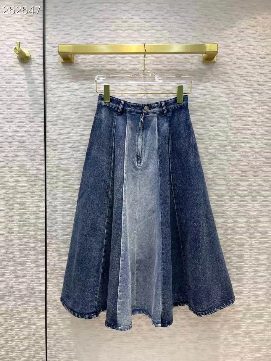 

Fyion Fashion Women Midi Denim Skirts 2022 Spring Runway Luxury Brand European Design Party Style Color Patchwork Skirts