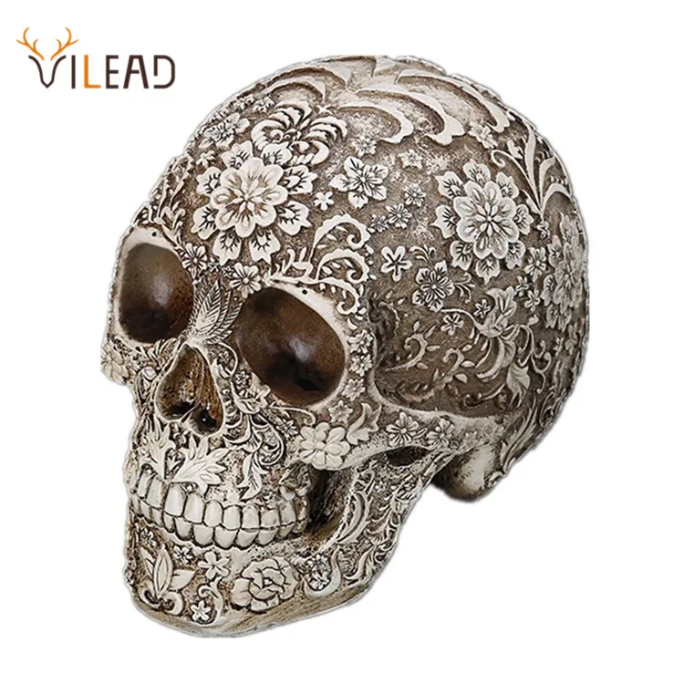 

VILEAD 20cm Carved Skull Resin Craft White Skull Head Halloween Party Decor Skull Sculpture Ornament Home Decoration Research