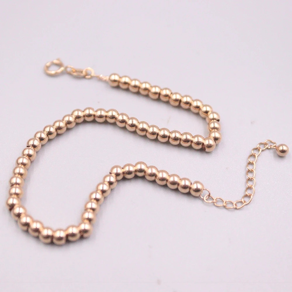 

Fine Jewelry Pure 18K Rose Gold Bracelet Women Luck Smooth Beads Chain Bracelet 1.9-2.2g 7.68"L 3mmW