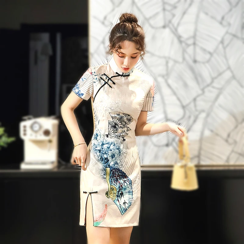Sheng Coco Мини Свободные китайские Cheongsam платья свободные Qipao короткое китайское