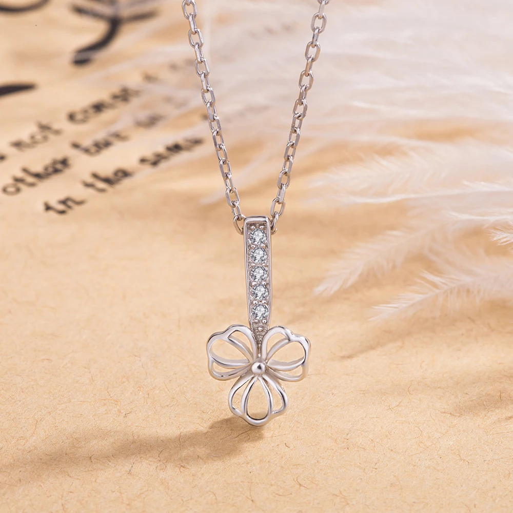 Женское ожерелье из серебра 925 пробы с кулоном в виде клевера|Ожерелья| |