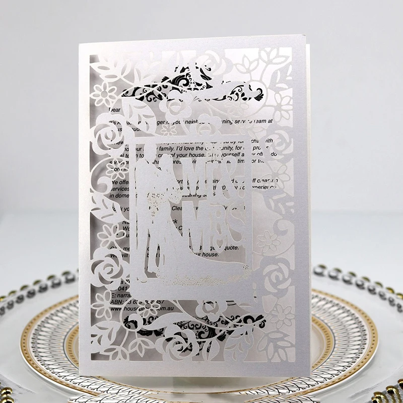 

25Pcs Creative Bride And Groom Wedding Invitations With Pearl Paper Laser Cut Invitation Greeting Cards Baby Shower Party Supply