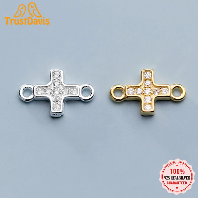 

TrustDavis New Fashion Real 925 Sterling Silver Sweet Cross Shiny CZ Charm Pendant Handmade DIY Accessories Jewelry DZ228