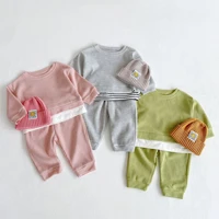 2021 autumn new baby clothes set fake two long sleeve tops pants 2pcs suit baby boy casual sweatshirt set solid girls clothes