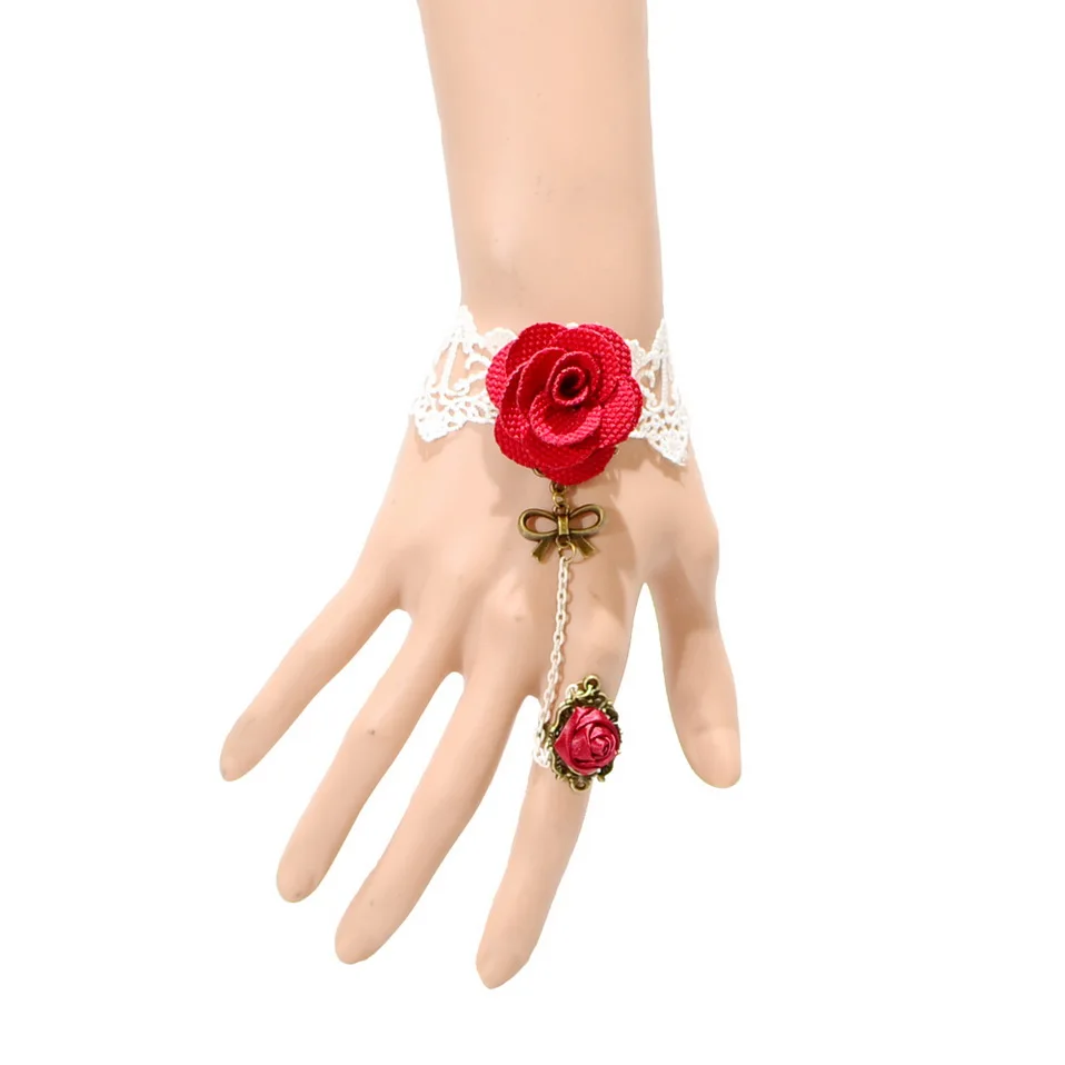 Яркий красный резиновый кружевной браслет на руку готический и винтажный Модный