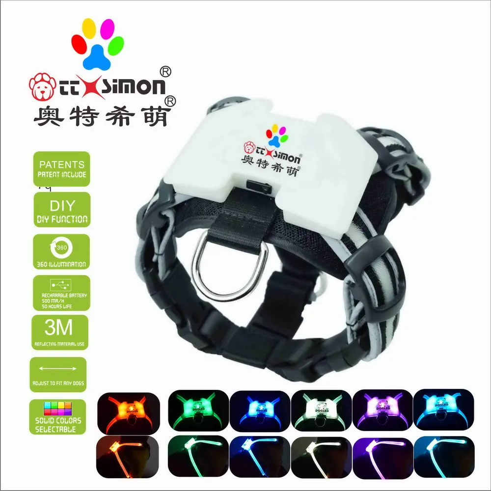 

CC Simon Dogled harness for big dog 7 in 1 color Dog Harness Glowing USB Led Collar Puppy Lead Pets Vest2021