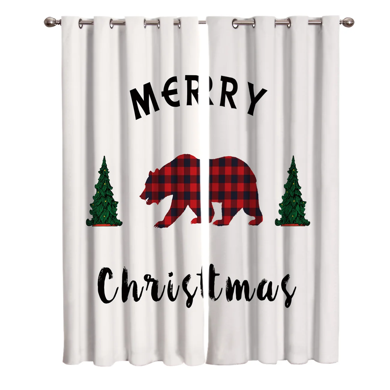 Рождественская елка Красная клетка полярный медведь занавески на окна для