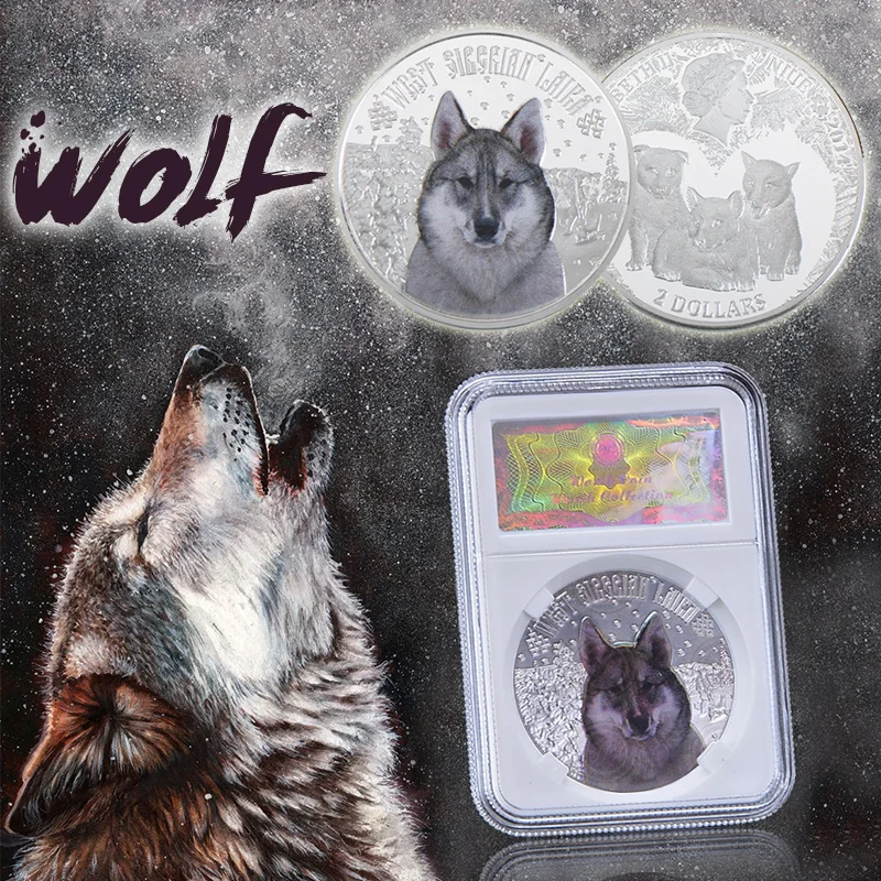 

Snow Wolf Silver Plated Commemorative Coin Protect Wildlife Animal Challenge Coins Collectible Item Gifts for Business Promotion