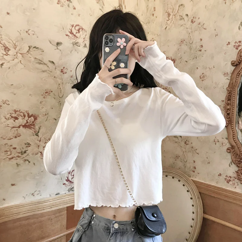 Белая блузка с длинным рукавом женский свитер на весну и осень новинка 2021