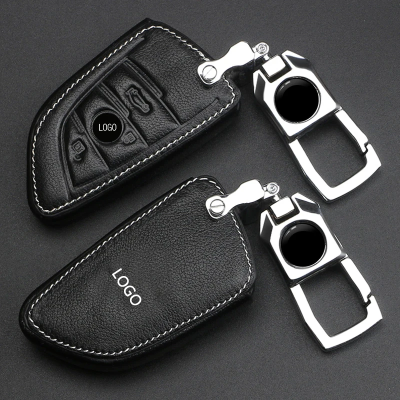 

Metal keychain Key Case For Bmw1 3 5series 320li 525li X1X3X5X6 Leather Cover Sets With Key Rings Auto parts protective covers