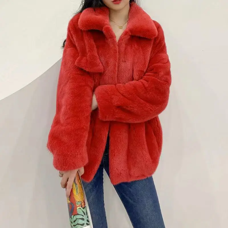 2021 Women Autumn Winter Faxu Fur Jacket Women Thick Plush Fur Warm Coat Fur Short Korean Loose Mink Coat Plus Size 3xl