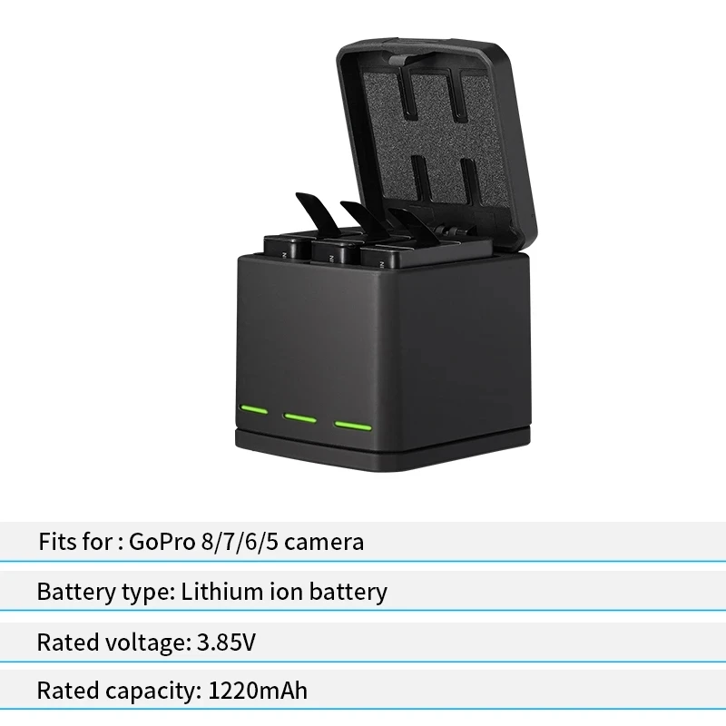 telesin 3 slots led battery charger storage box battery pack type c cable for gopro hero 5 6 7 8 camera accessories free global shipping