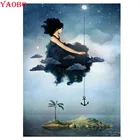 5D круглая Алмазная вышивка сделай сам, женщина, сидящая на облаке, полная вышивка крестиком, алмазная живопись, мозаика, Декор для дома, скандинавский стиль