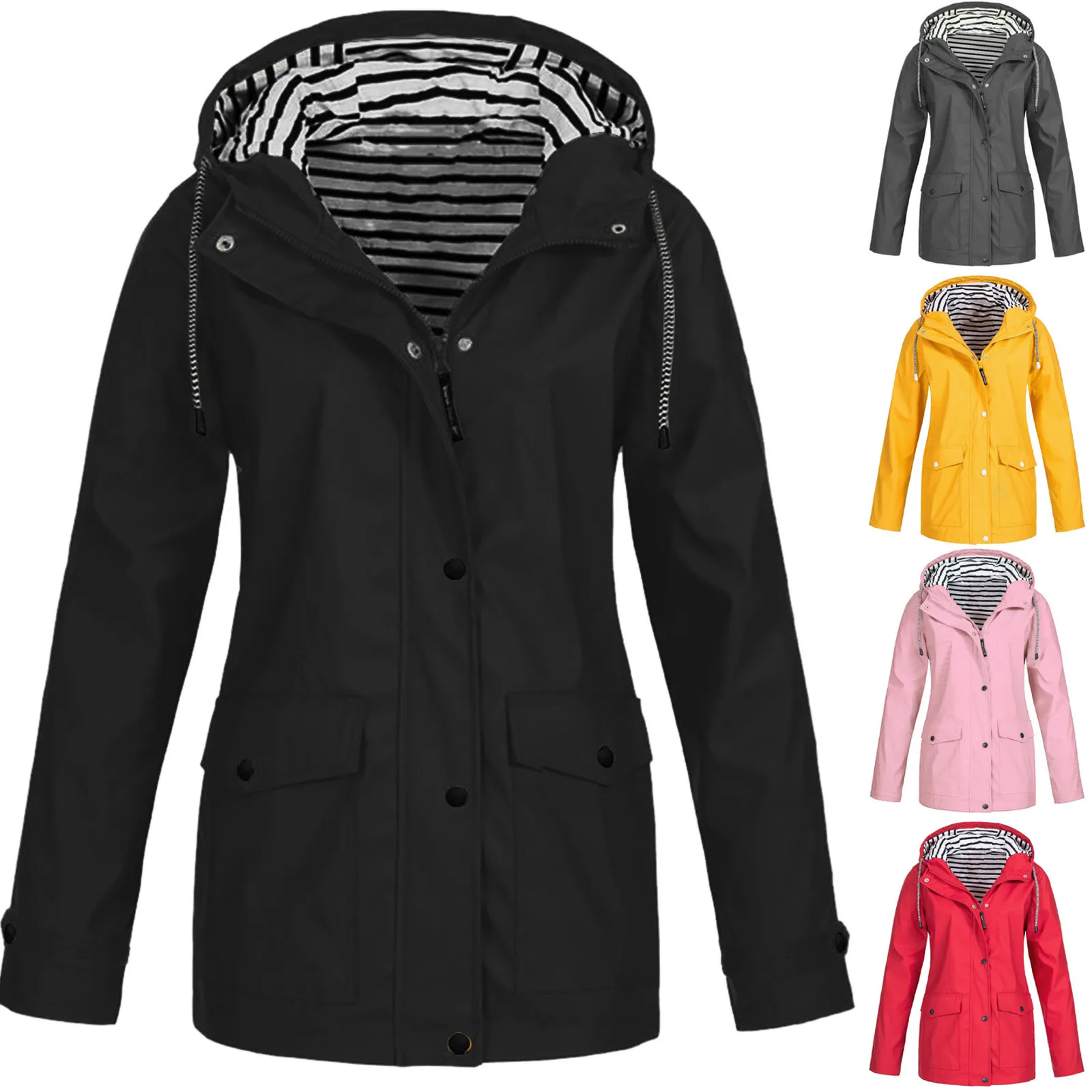 

Women Solid Rain Jacket Outdoor Plus Size Waterproof Hooded Raincoat Windproof джинсовая куртка casaco feminino jaqueta feminina