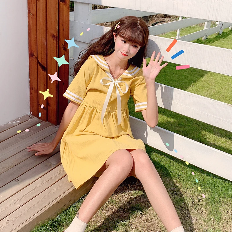 Женское платье с коротким рукавом свободное винтажное в японском стиле и