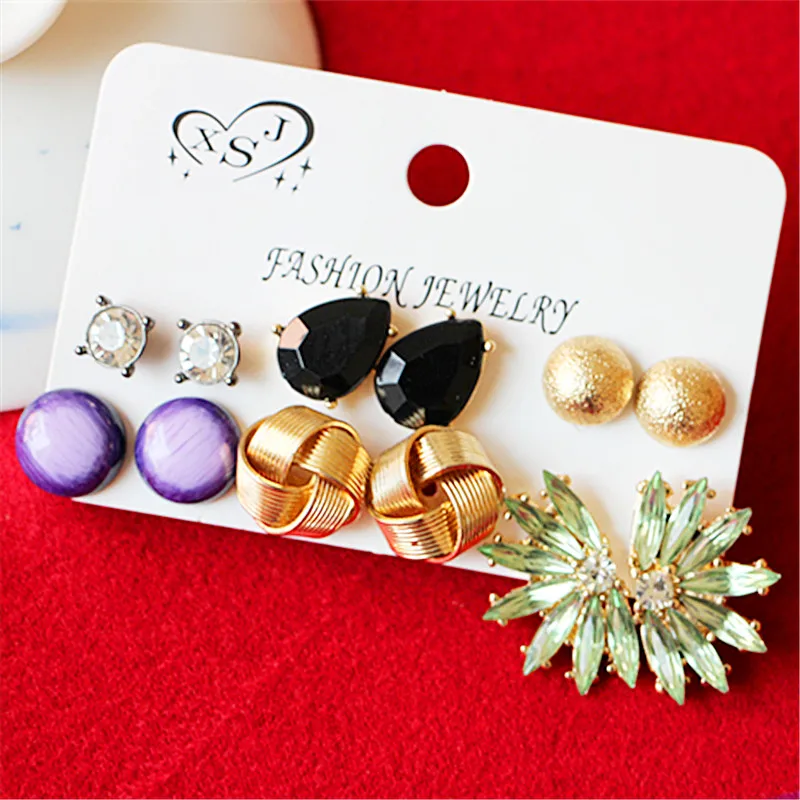 New fashion women jewelry wholesale girl party ear studs black/pink/white pretty 6 pairs /set earrings gift agent shipping | Украшения и