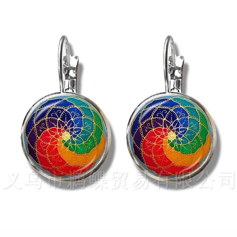 Эмаль Мандала серьги в виде лотоса хна Йога гвоздики для женщин девушек Шарм арт