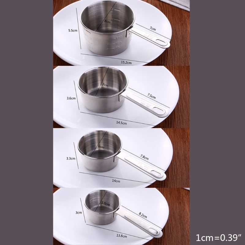 

4 Pcs Measuring Cup and Spoon Multipurpose Spoon Cup Measuring Tool Baking Accessories Stainless Steel Handle Kitchen