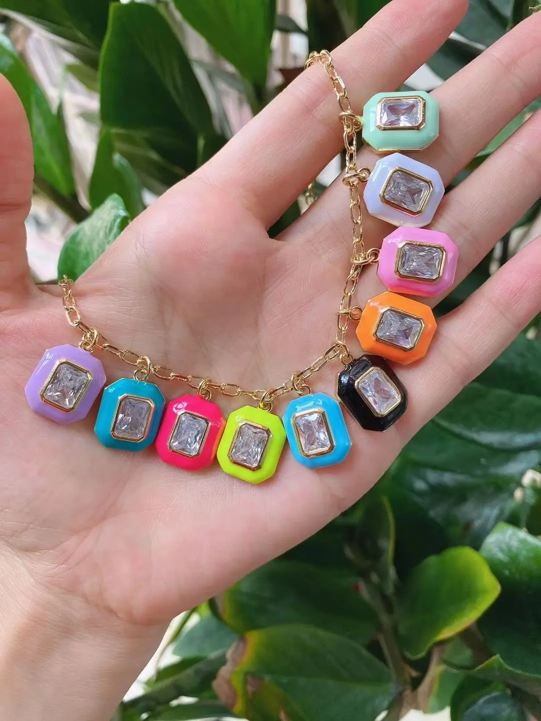 

10Pcs New Gold Plated Colorful Enamel Heart/Drop/Square/Oval Oil Neon Zircon Charm Pendants for Necklace Earring Making Supplies