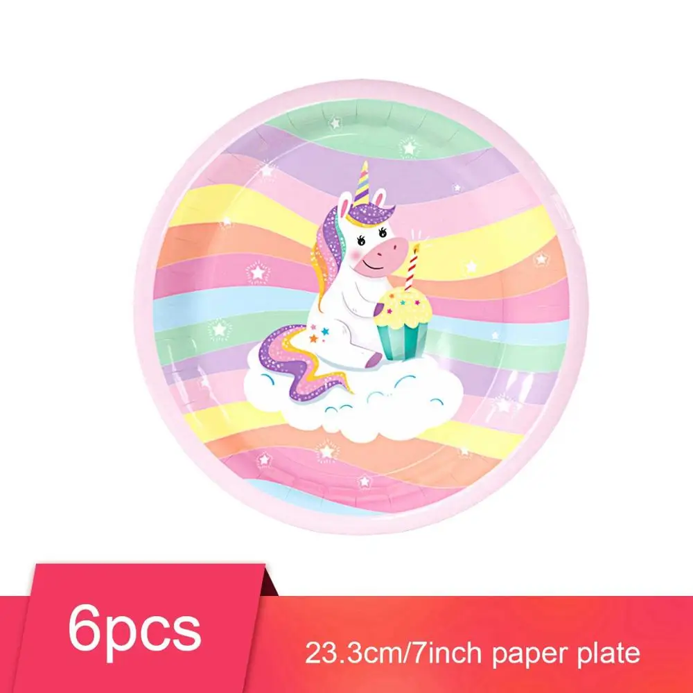7inch Unicorn Plate QIFU Розовый Единорог вечерние принадлежности Единорог украшения на день рождения Единорог украшения Единорог вечерние украшения детский душ девочка мальчик - Цвет: 7inch Unicorn Plate