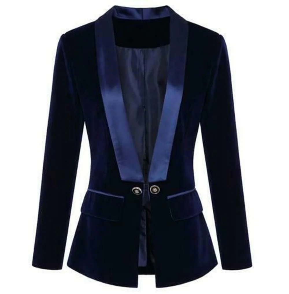 2022 Womens Satin Lapel Collar Slim Fit Velvet Blazer Coat Formal Office Suit Outwear  Size New 2022