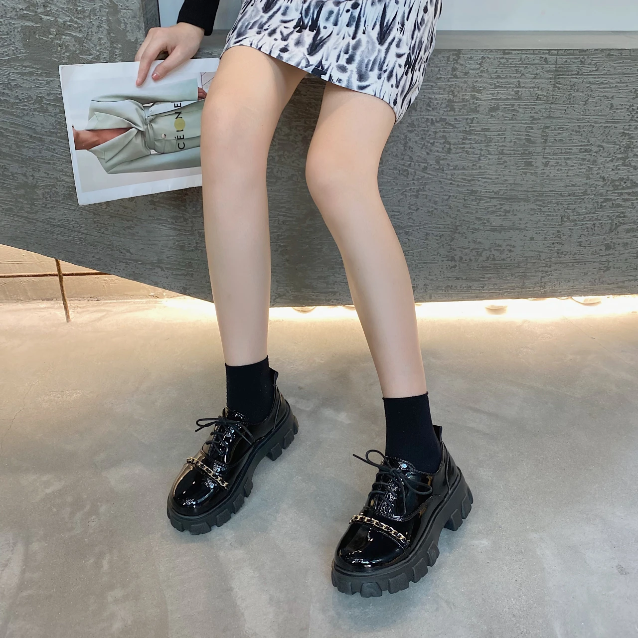 

Shoes Woman 2021 Modis Female Footwear Oxfords British Style All-Match New Cute Dress Leather Preppy Retro Summer Rubber Rome PU