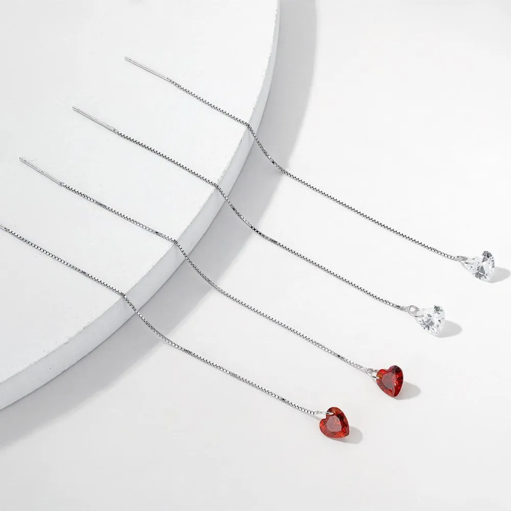 

ZEMIOR 925 Sterling Silver Long Tassel Drop Earrings For Women Cute Heart Cubic Zirconia Earring Valentine's Day Gift Jewelry