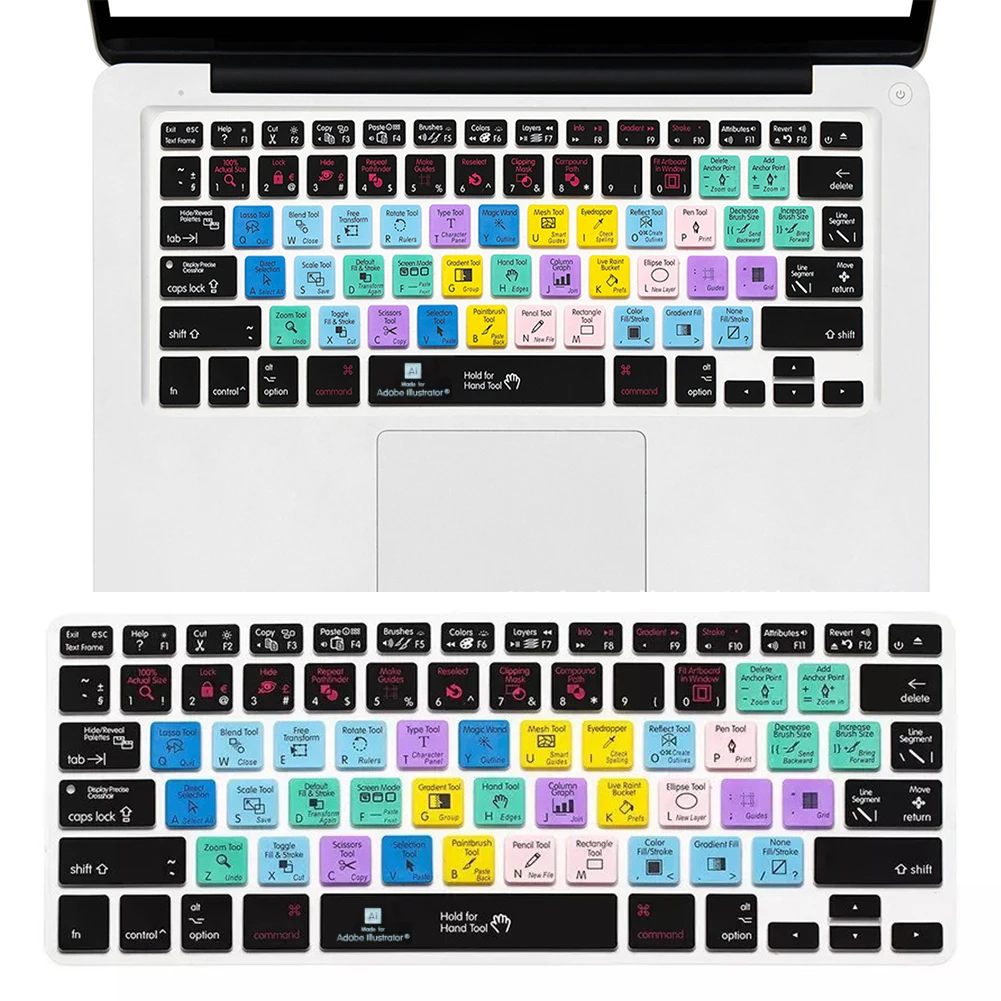 Hot New English Illustrator AI Shortcuts Keys US Keyboard Skin Cover Protector for All Air Pro Retina 13&quot 15&quot 17&quot | Компьютеры