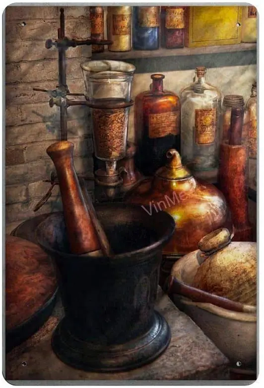 

Пестик и Ступка аптекант Ретро металлический фотоплакат Настенный декор искусство потертый шик подарок подходит 12x8 дюймов