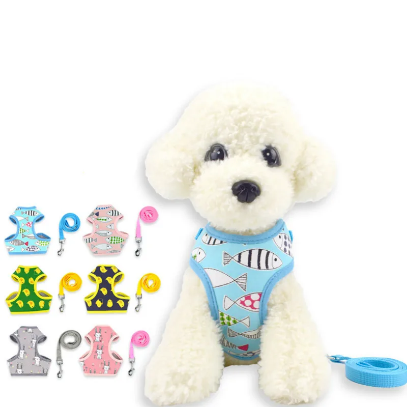 Шлейка для домашних животных хлопковая дышащая сетчатая жилетка с мультяшным