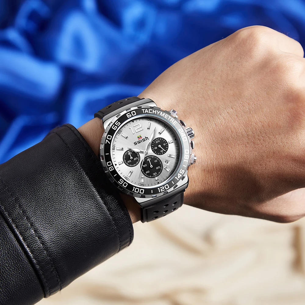 

SWISH Top Brand Luxury Fashion Mens Watches Silicone Sports Chronograph Big Dial Quartz Watch Men Relogio Masculino
