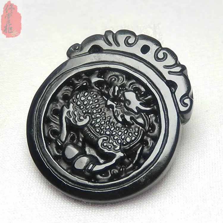 Китайский черный зеленый нефритовый кулон Кирин ожерелье из натурального